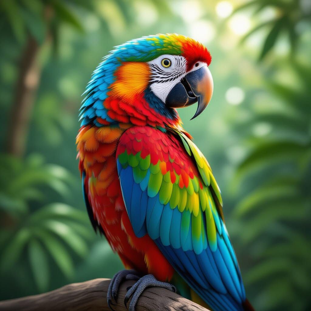 Vibrant Parrot in Zoo Enclosure Digital Painting