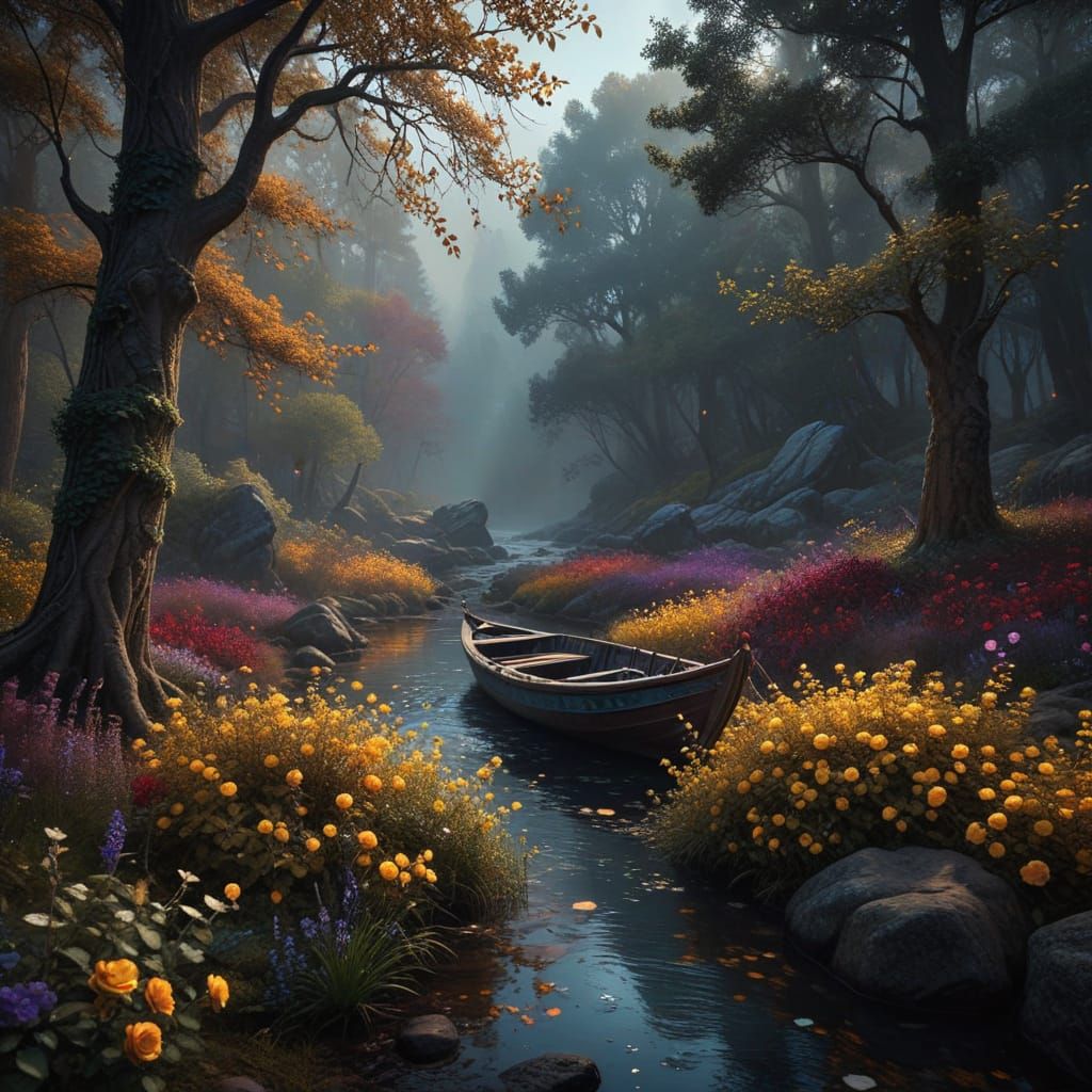 Mystical Fairy Tale Forest at Night in Disney Style