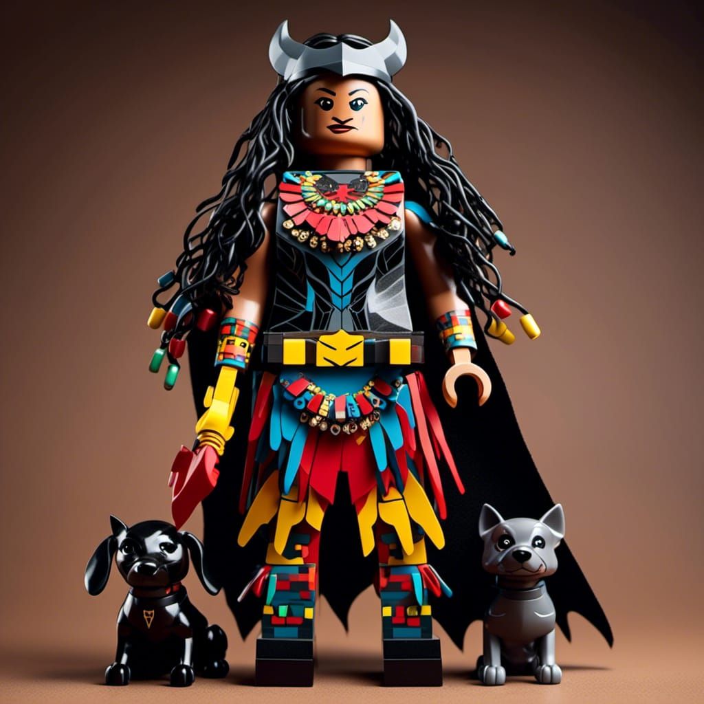 <lora:IndigenousWoman:1.0> Lego Batman, Indigenous woman 