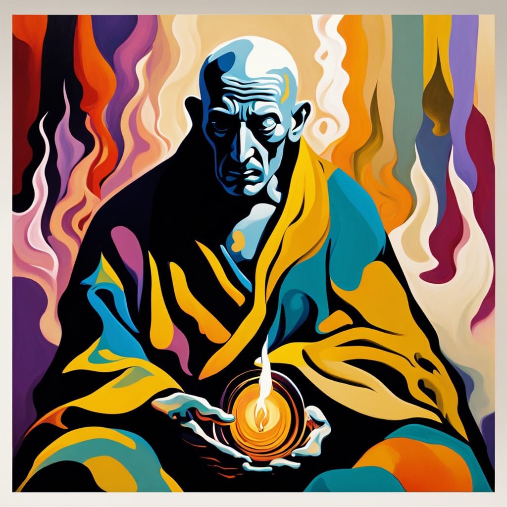 Surrealist Monk Contemplates the Five Aggregates in a Dreaml...