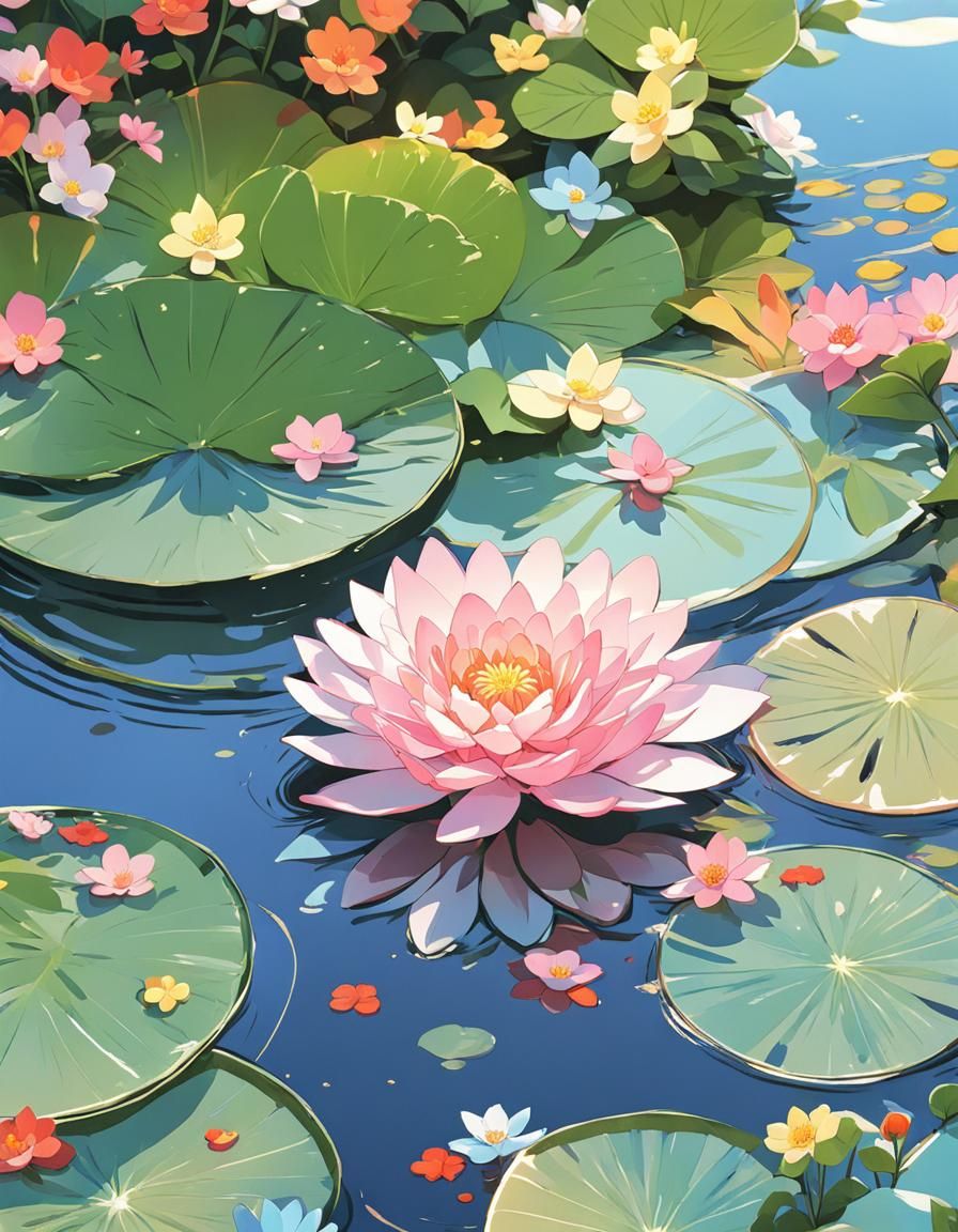 Pond flowers, - AI Generated Artwork - NightCafe Creator