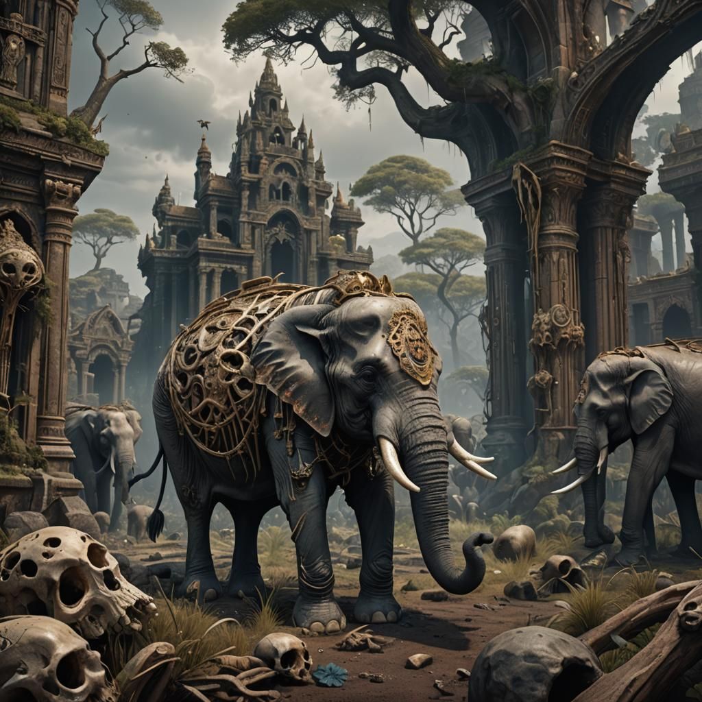 Elephant mourning old bones