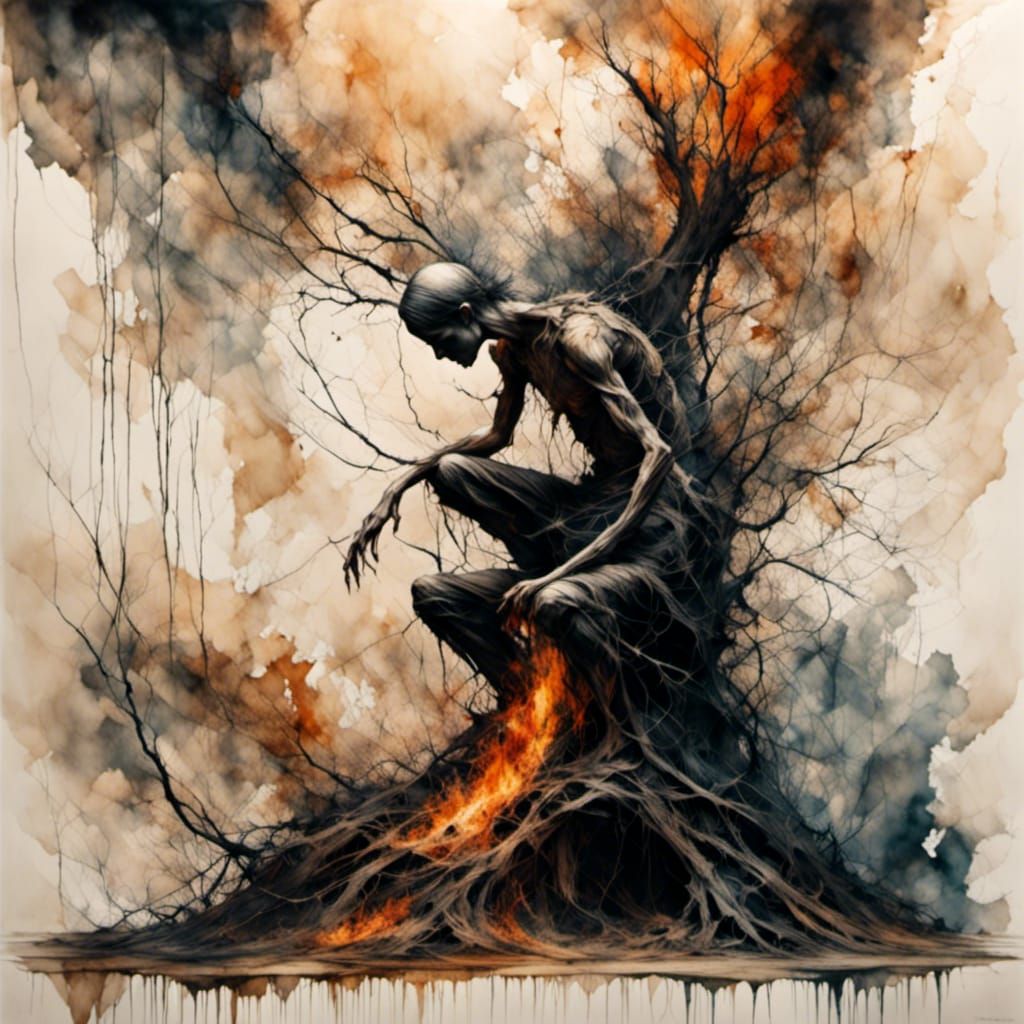 tree man::burning down the trees with fire <lora:Dark:1.0> <...