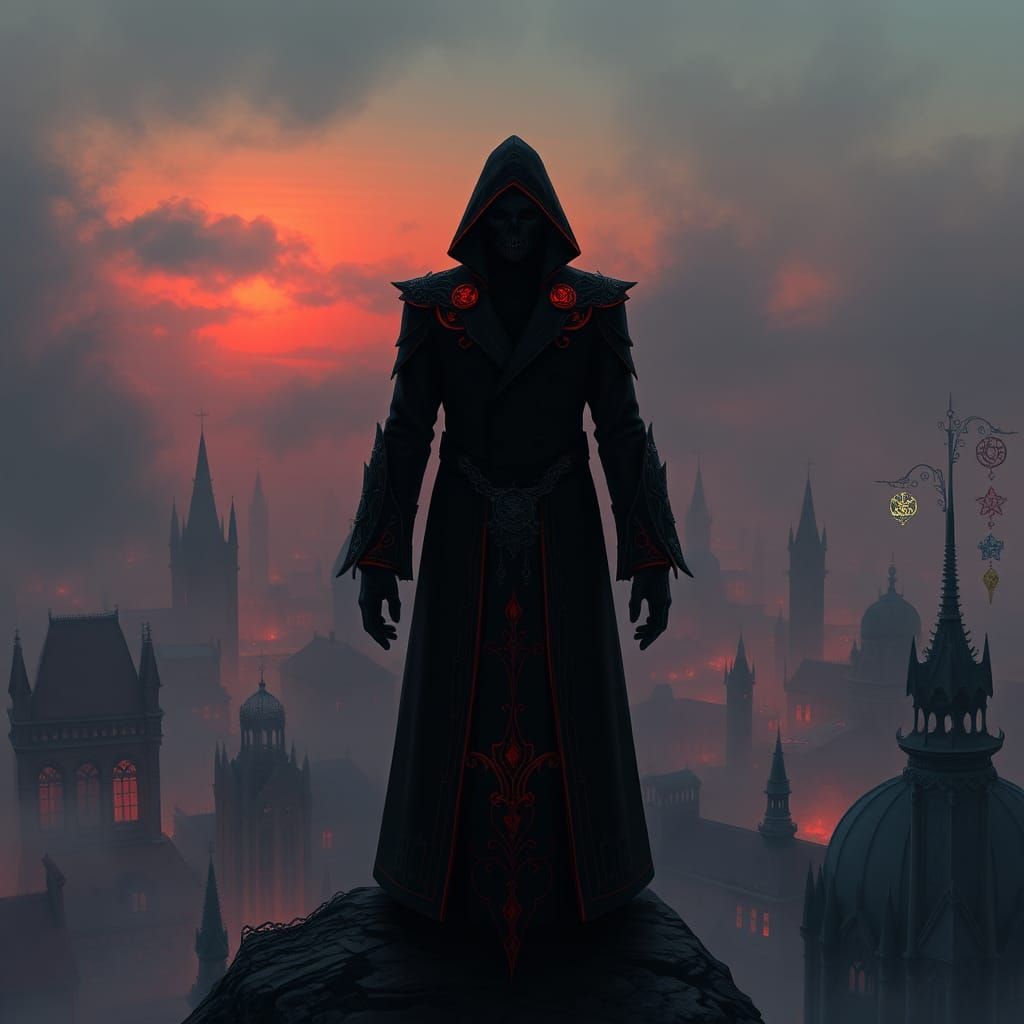 Legendary Demon Hunter in Gothic Cityscape