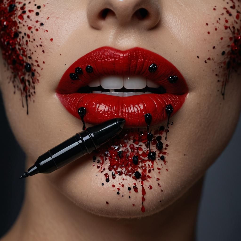 Black lips Red lips Black ink Red ink Black gemstone Red gemstone 
