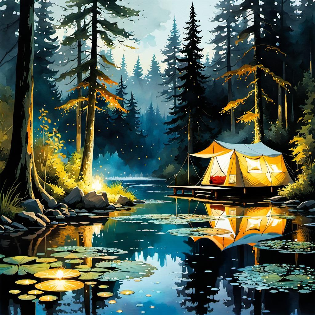 Camping by a River  by @Billy