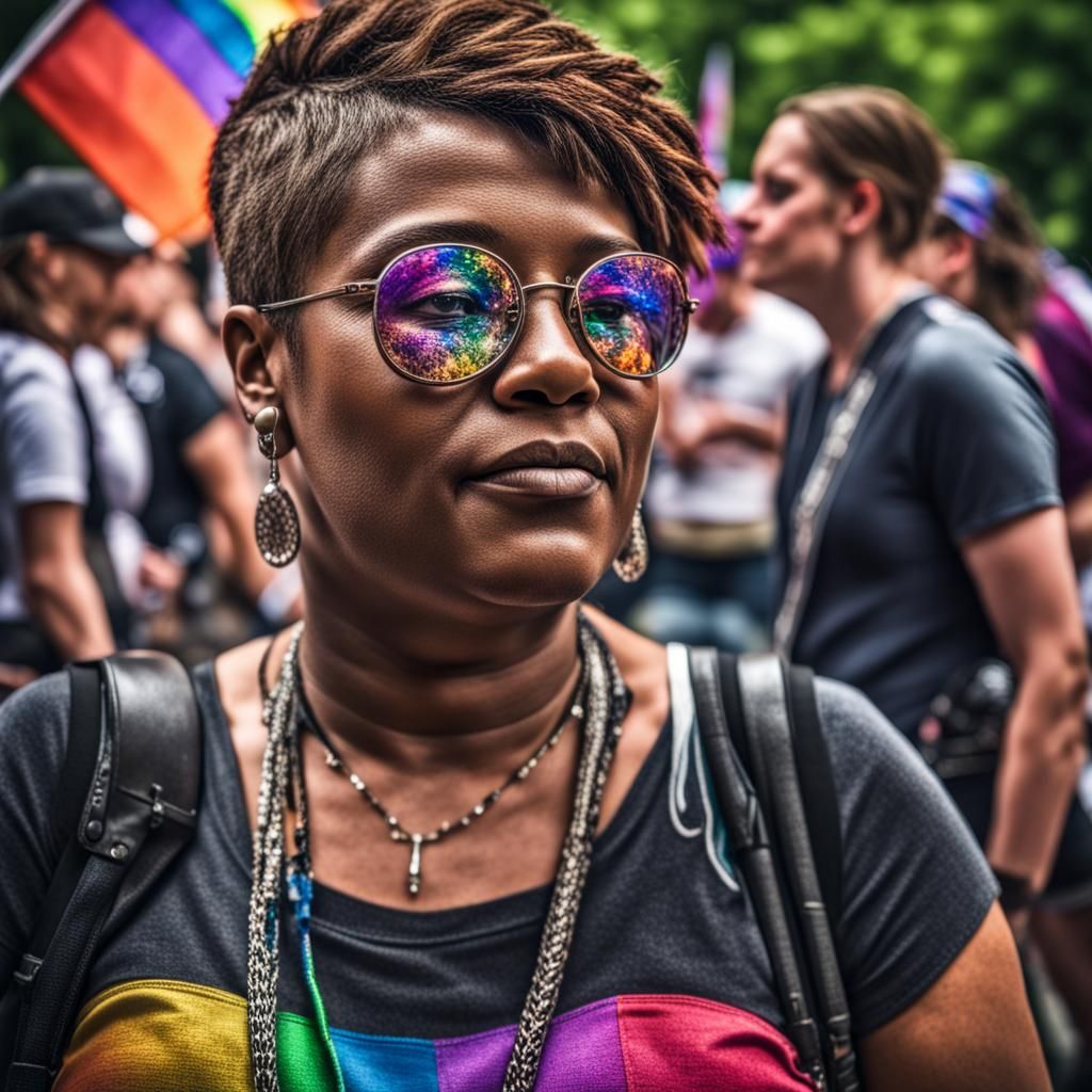 Lesbian Couple at Pride Celebration in HDR