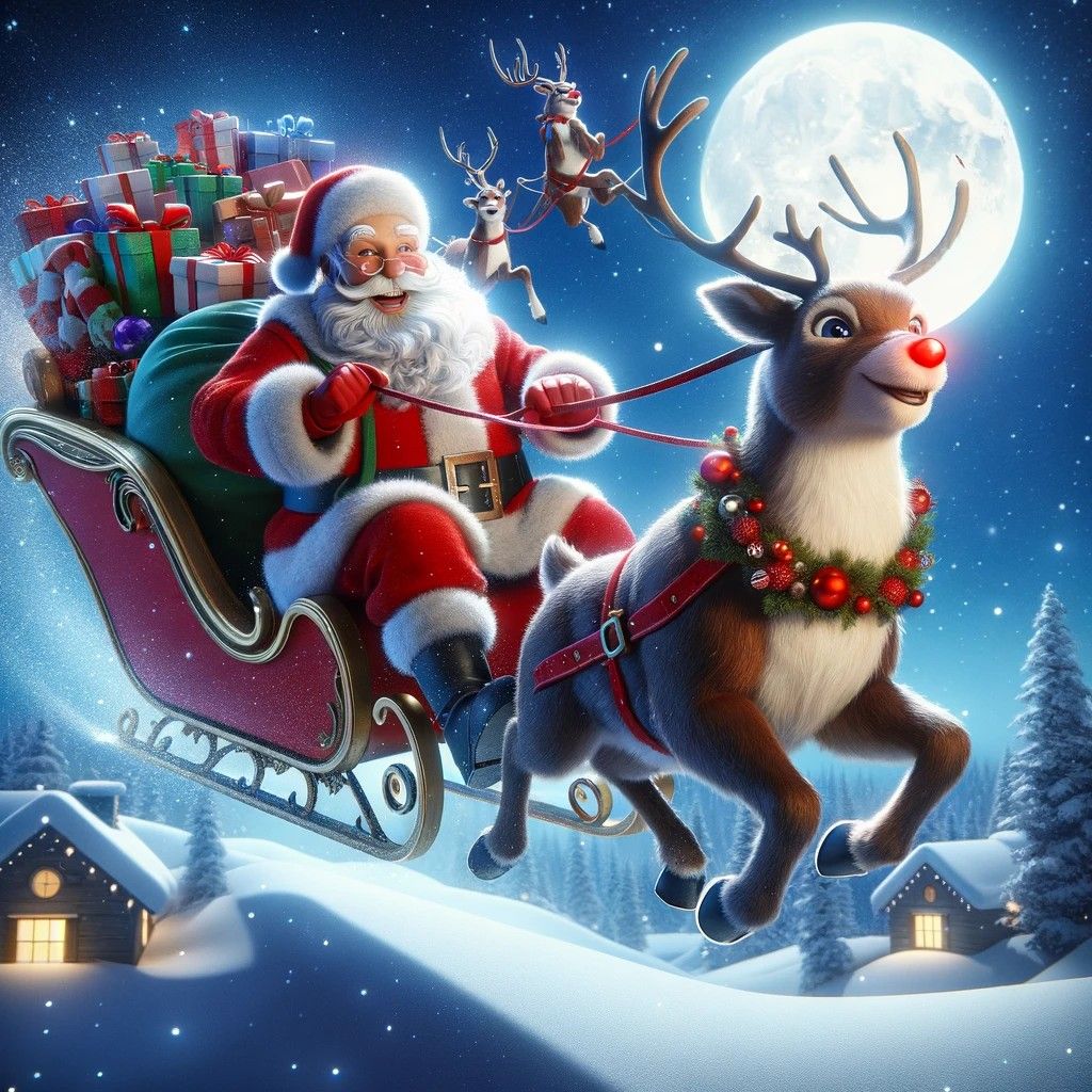 Santa with Rudolf mery christmas