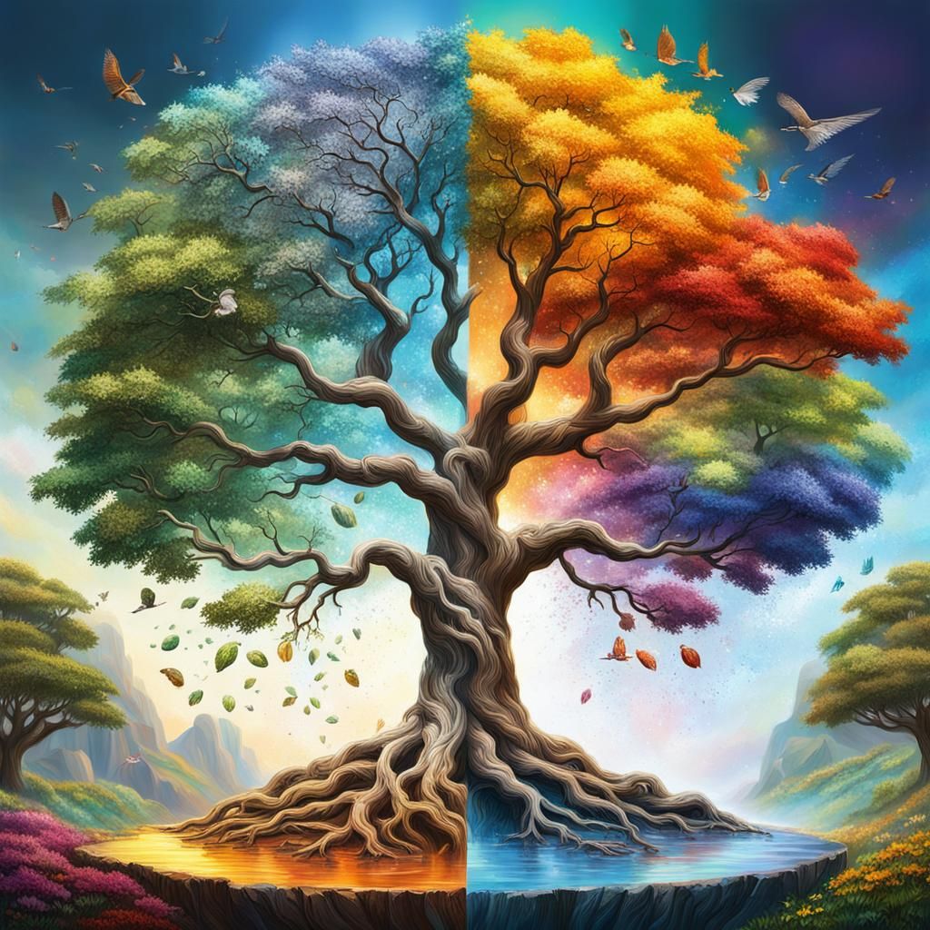 Four seasons in one tree of life  by @Elfaerion