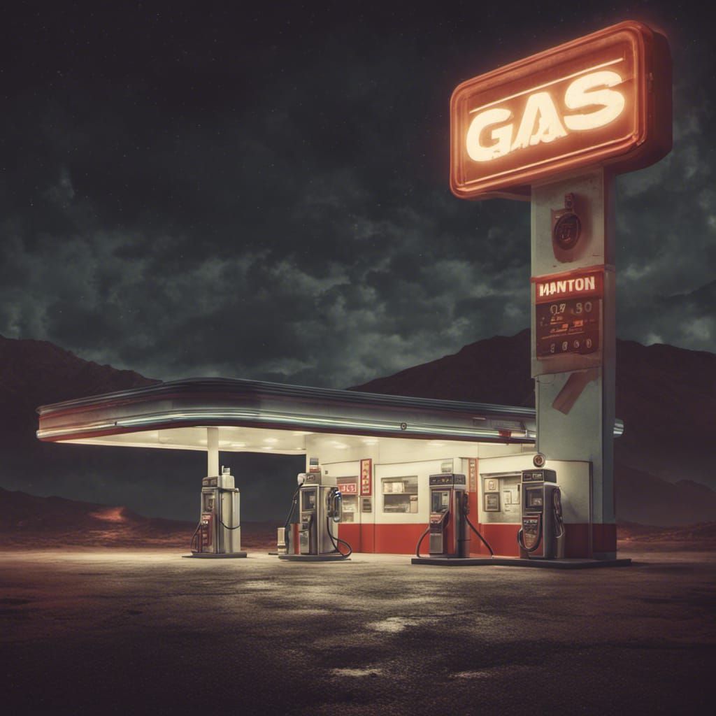 Retro Gas Station at Night - AI Generated Artwork - NightCafe Creator