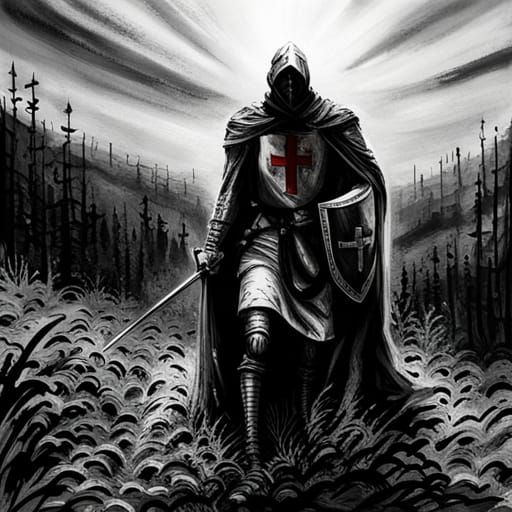 Knight Templar on grassy Hill in forest !! horror Gustave Doré Greg ...