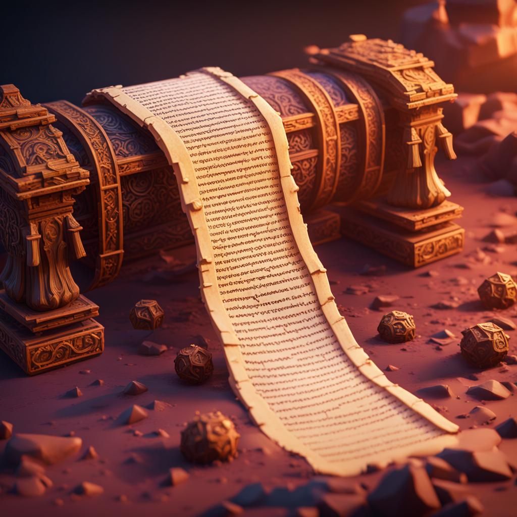 A voxel ancient scroll with voxel texts on it