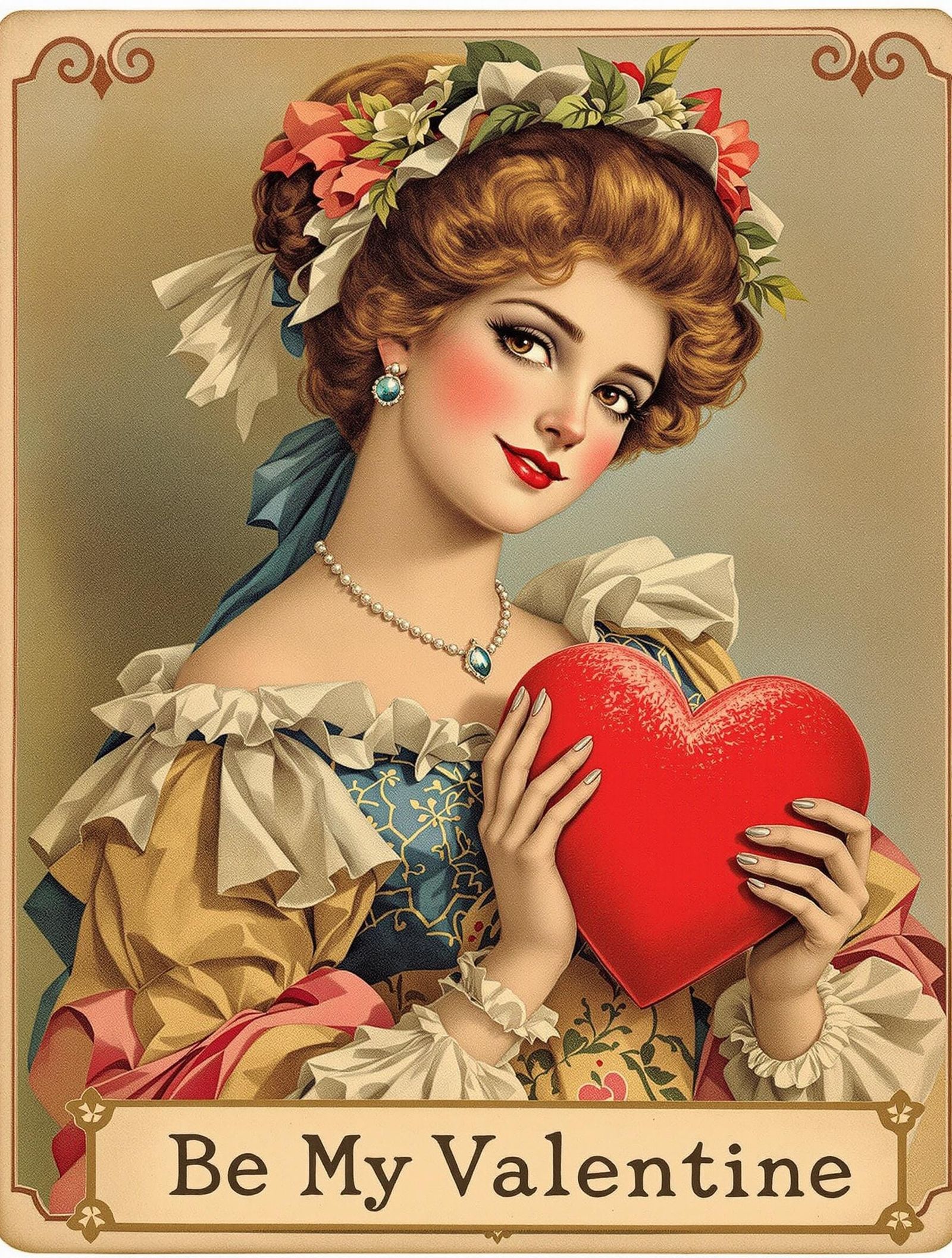 Romantic Victorian Lady Holding Heart for Valentine's Day