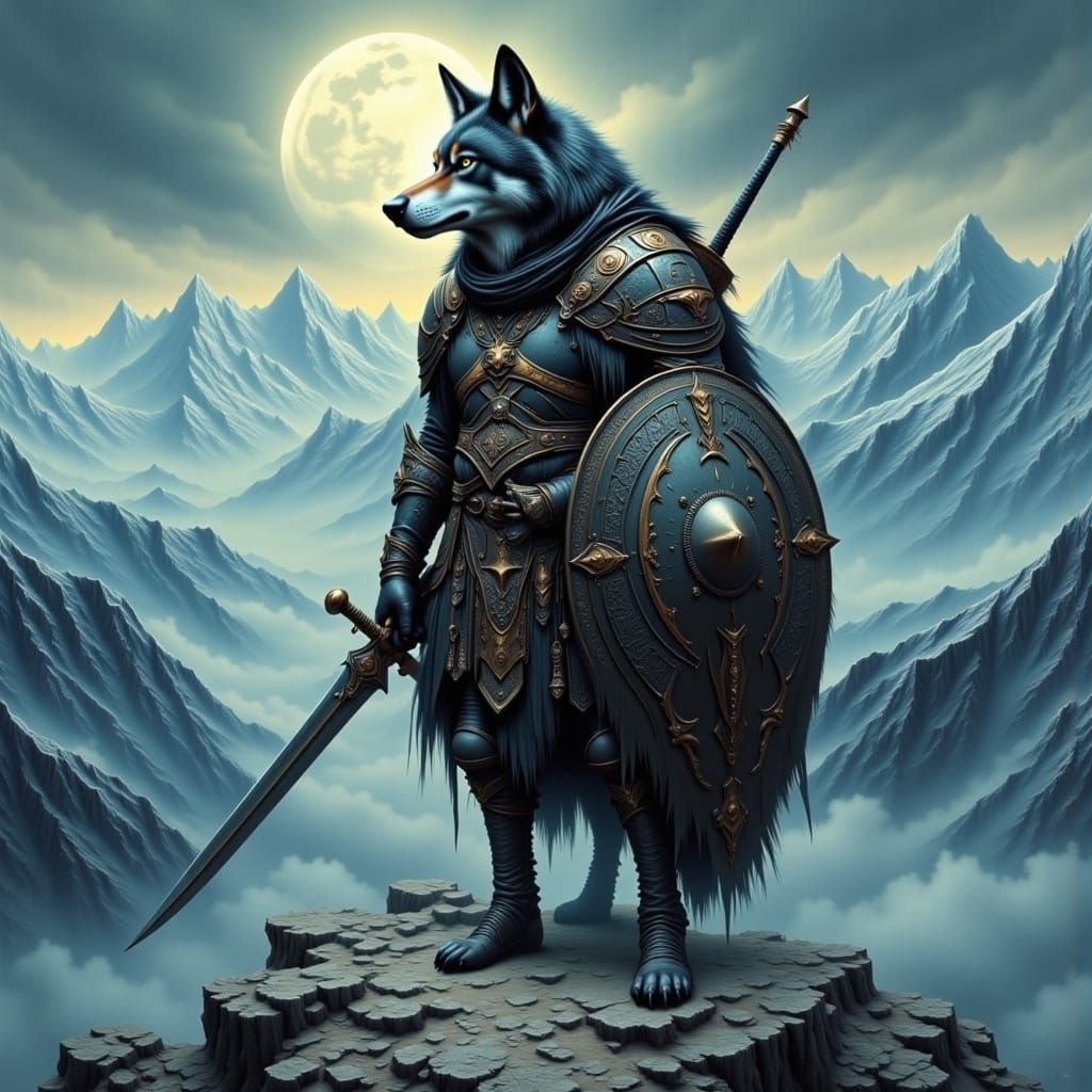  <lora:ScapeC Flux:1.0> wolf warrior 