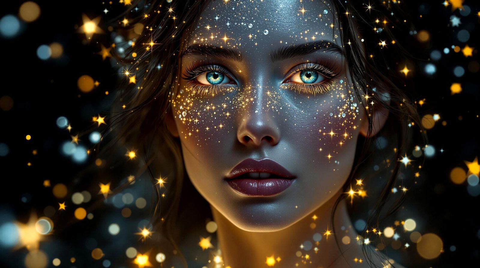 Surrounded by twinkling celestial lights