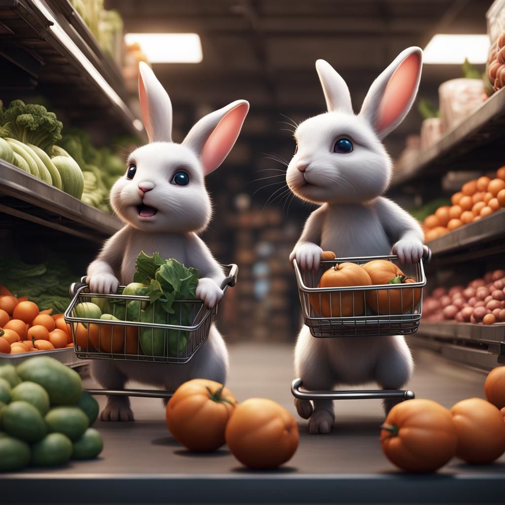 Baby Rabbits Grocery Shopping AI Generated Artwork NightCafe Creator