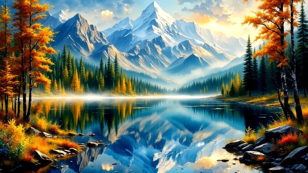 A mountain range reflections in a still lake.    by @mvm7