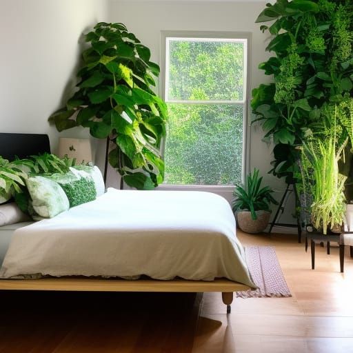 Bedroom filled with plants