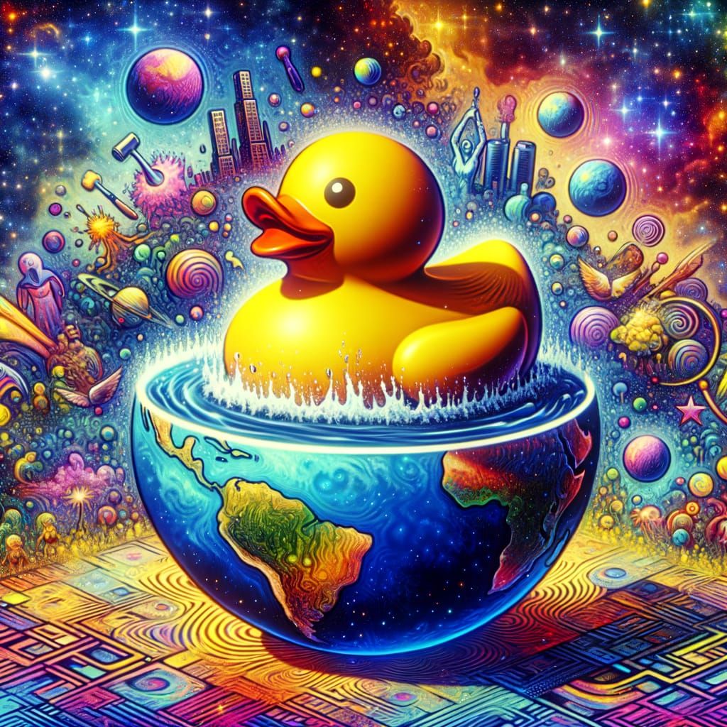 Rubber Duck Ruler of a Vibrant Utopian World - AI Art