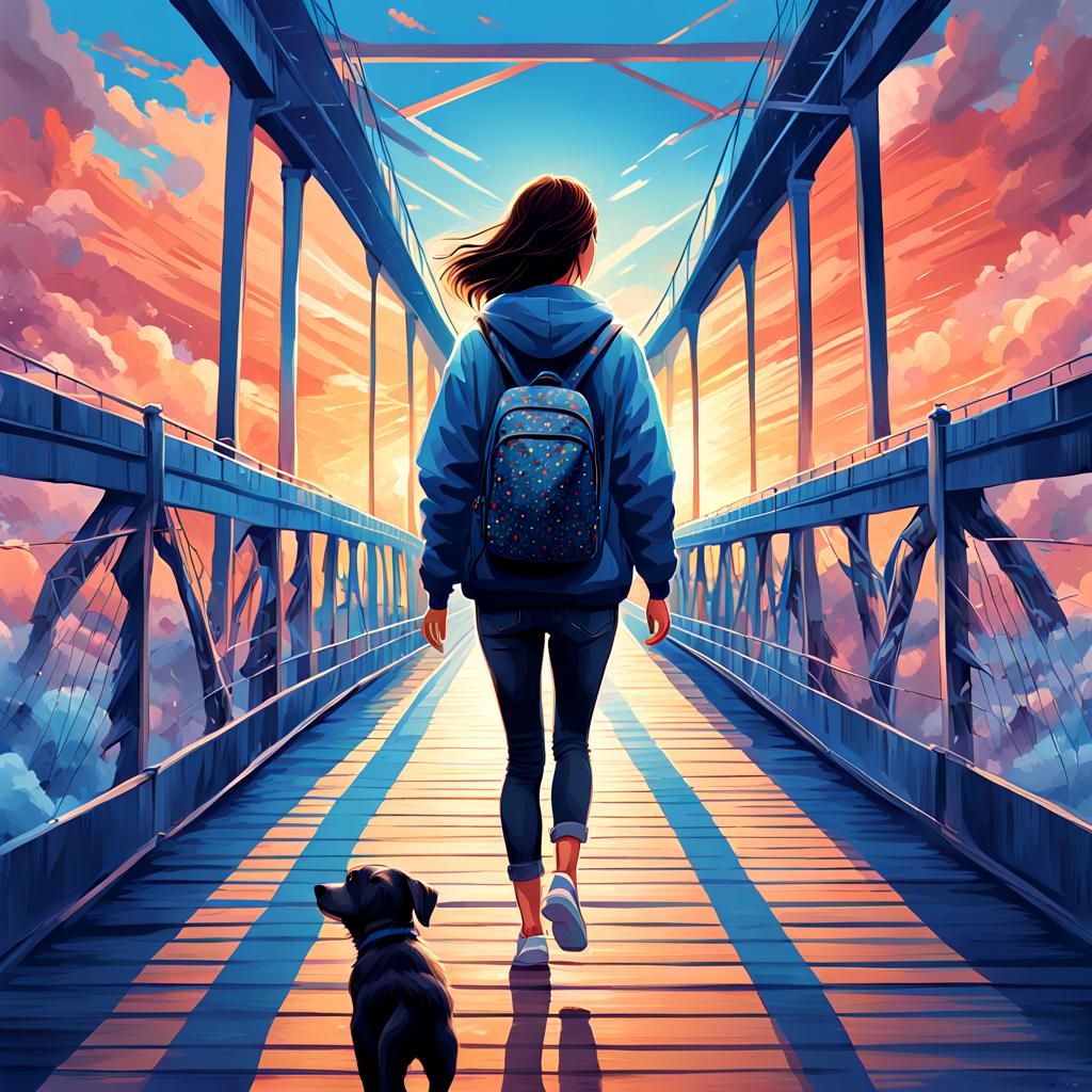 woman slowly walks towards the sky