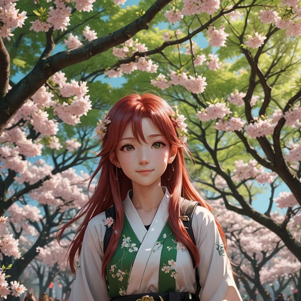 ,red hair,green eyes,happy, little smile,tall,face,long hair...