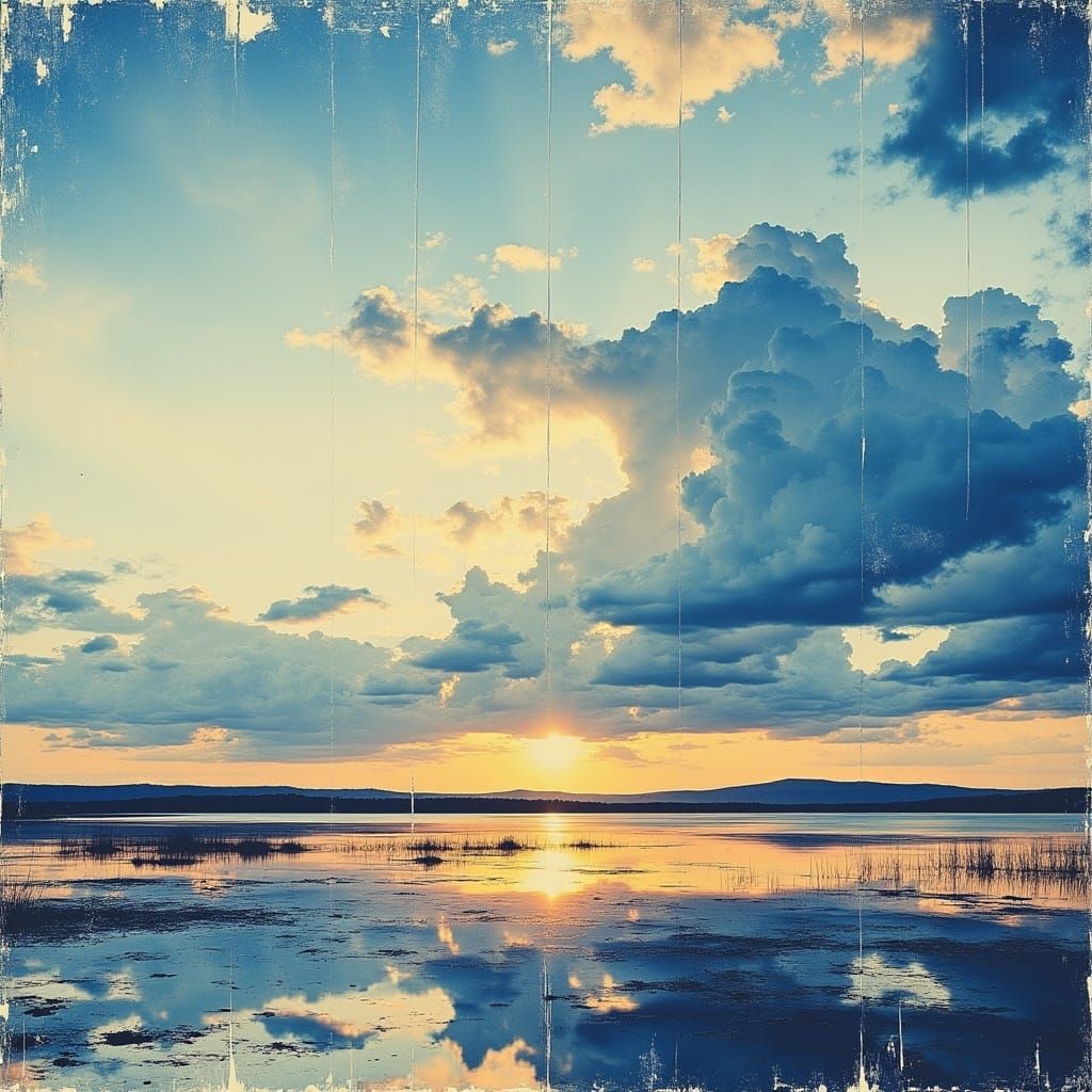 <lora:cyanotypeLike:1.0> Abstract surreal glitched painting, Sky, clouds 