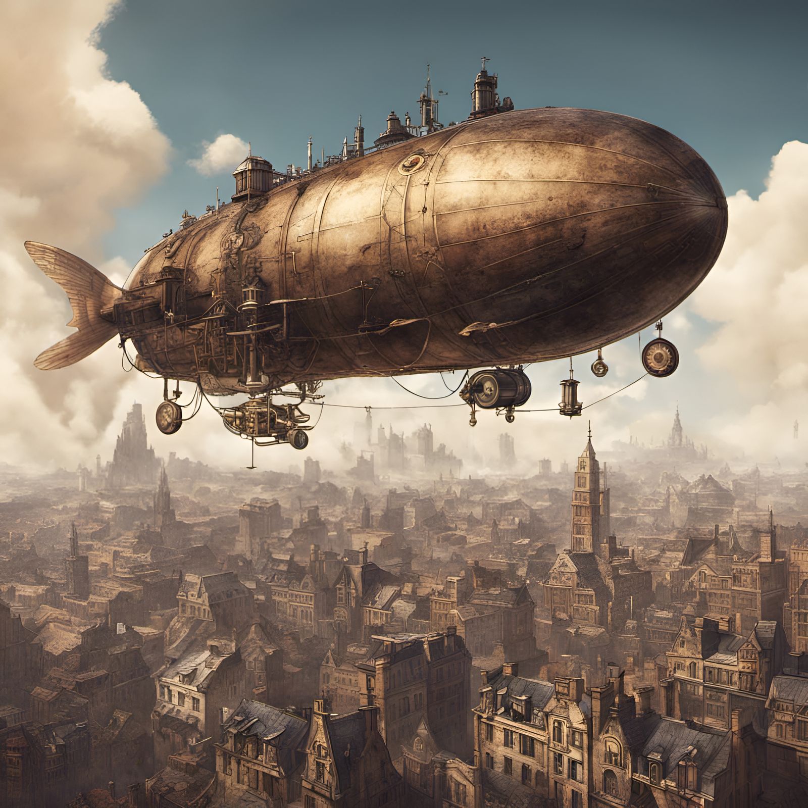 zeppelin flying over city - AI Generated Artwork - NightCafe Creator