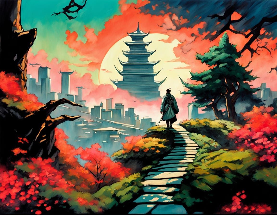 A majestic phoenix rising from a forest where trees are intricately crafted from gingerbread and frosted cakes. The phoenix's fiery plumage ...