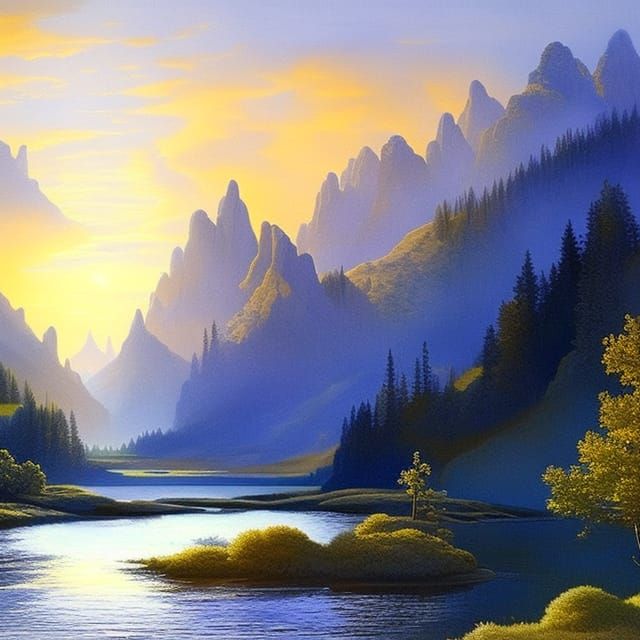 blue and yellow landscape - AI Generated Artwork - NightCafe Creator