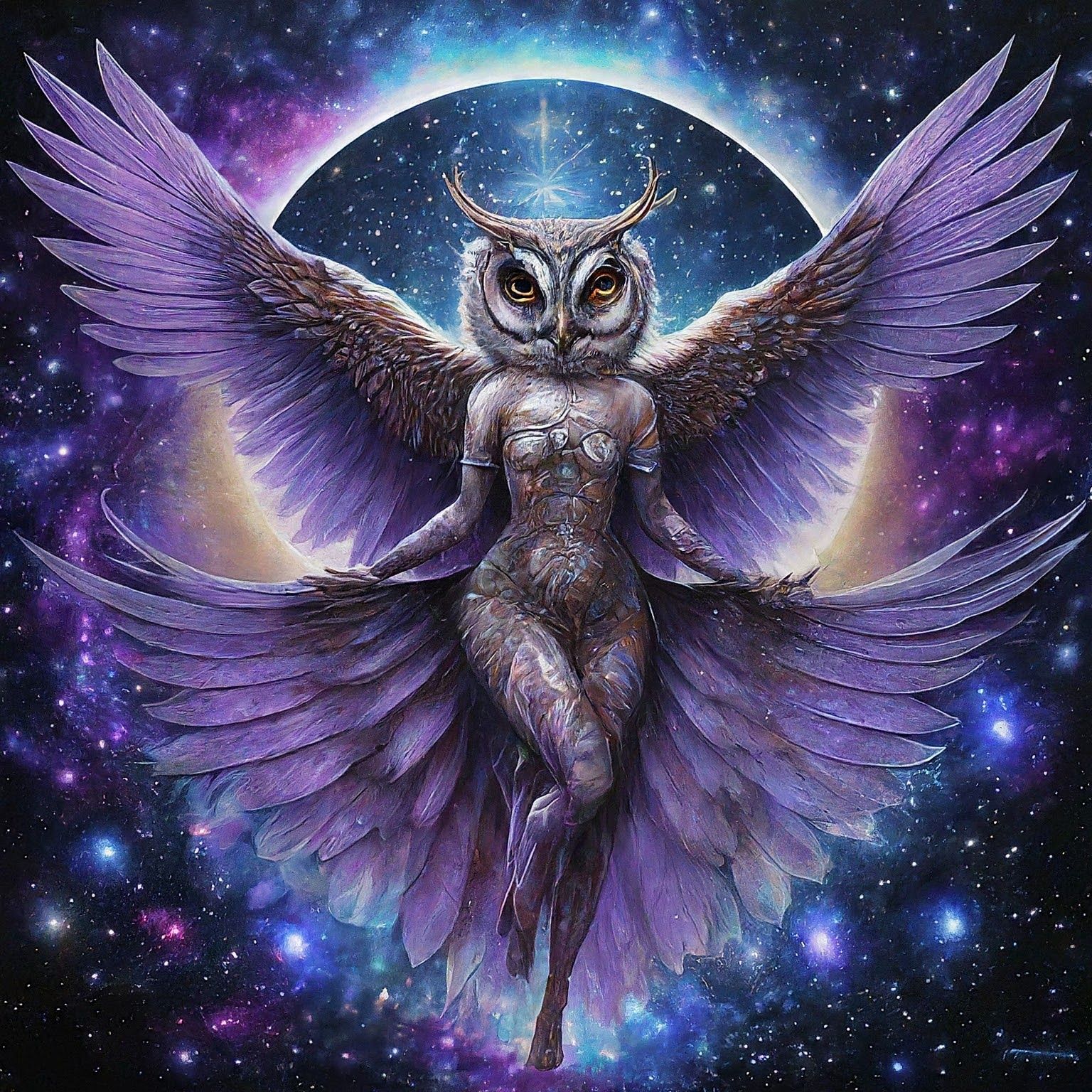 Fairy Princess with a owl head and feathers