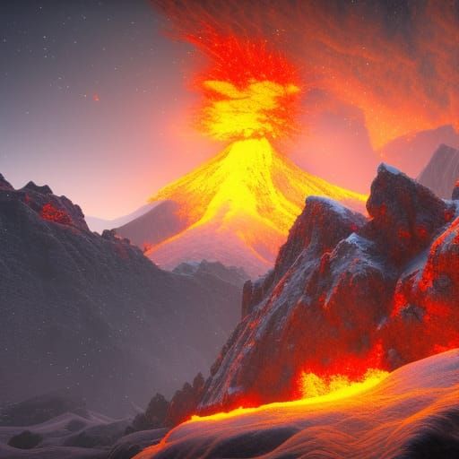 Snow capped mountain, blizzard, snow on ground, Volcano in b...