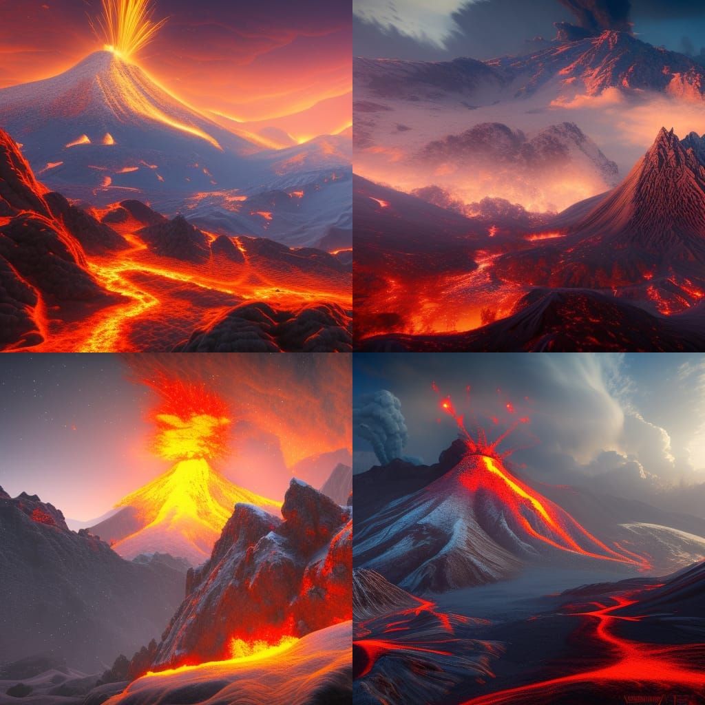 Snow capped mountain, blizzard, snow on ground, Volcano in b...