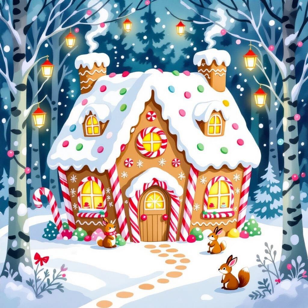 Gingerbread Bakery in Enchanted Winter Forest