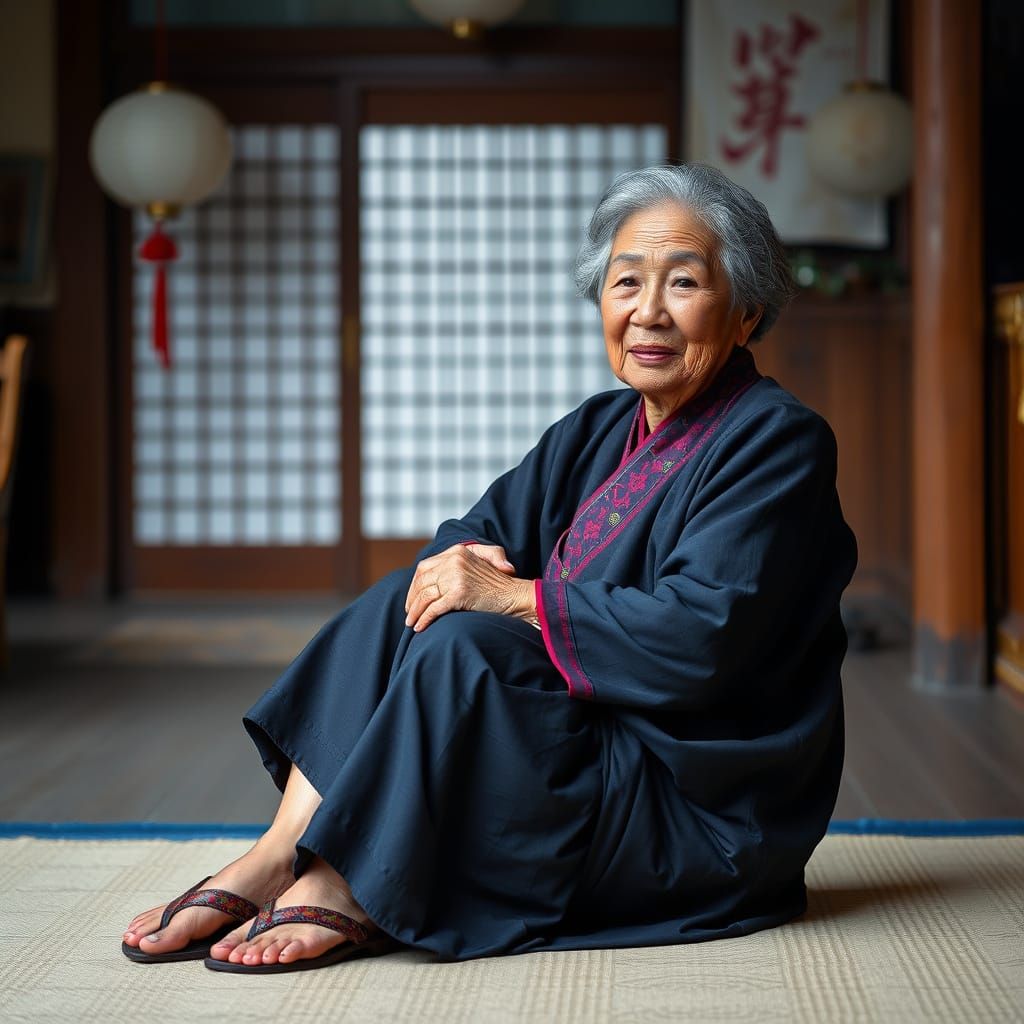 Serene Elderly Asian Woman in Traditional Style
