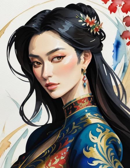 Beautiful Eurasian Woman in elegant and flowing clothes. in ...