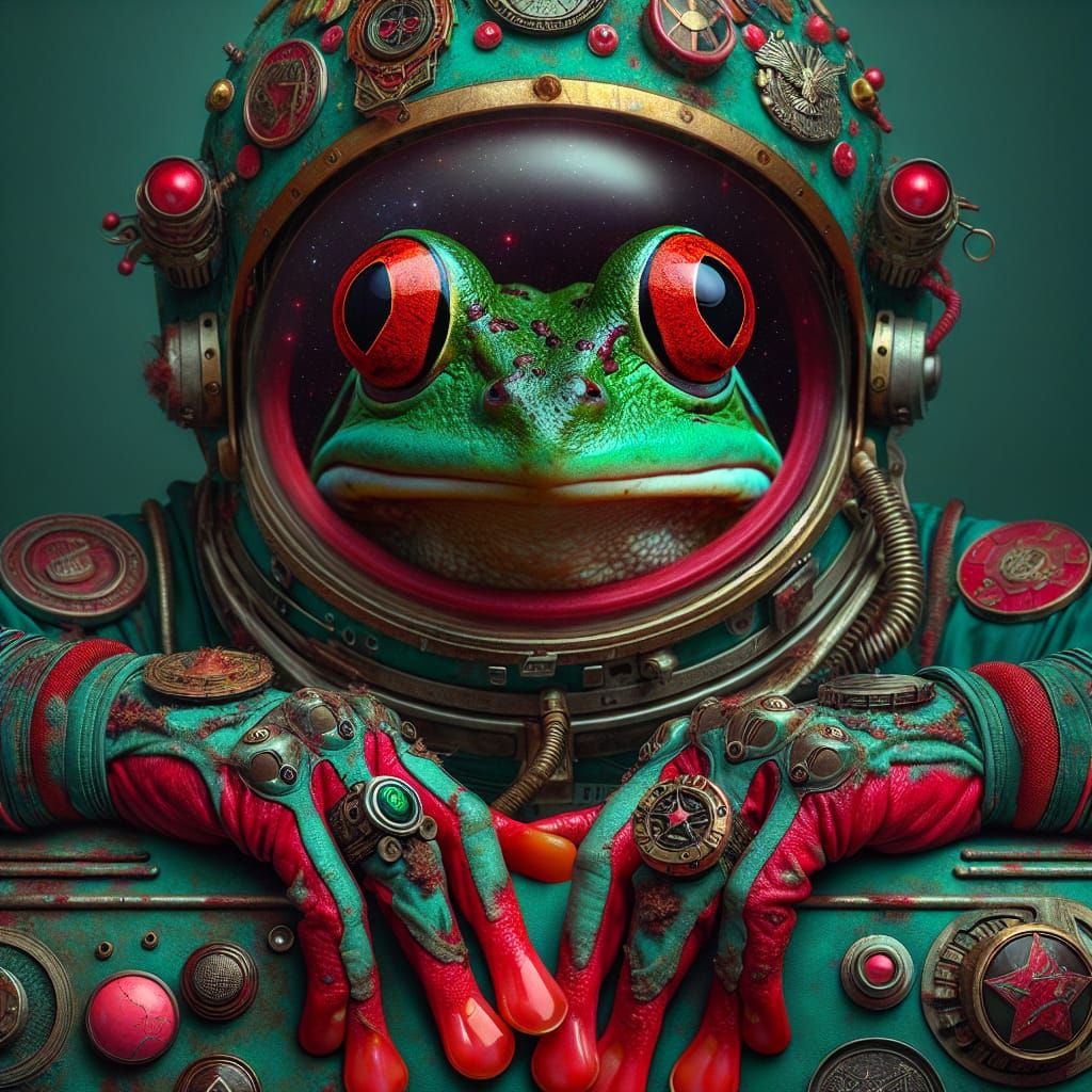 image depicts a surreal and imaginative scene featuring a fr...