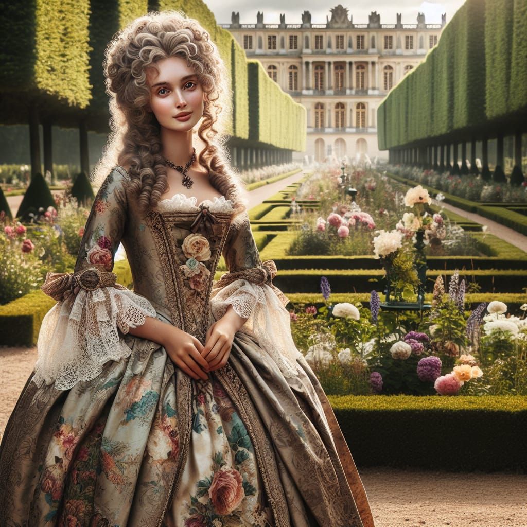 Noble Lady in the french court, year 1700, in the Garden of ...