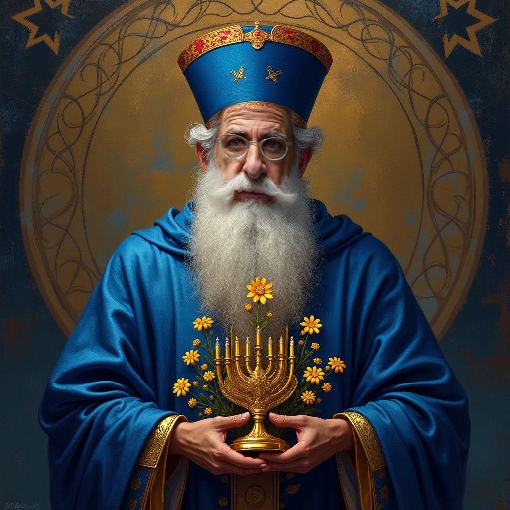 Sephardic Blessing with Gold Menorah, Digital Art