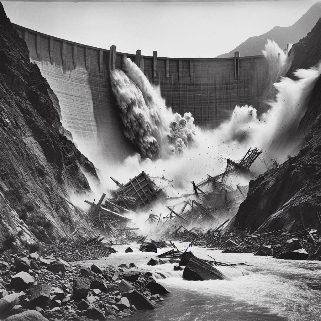 collapsing St. Francis Dam 1928