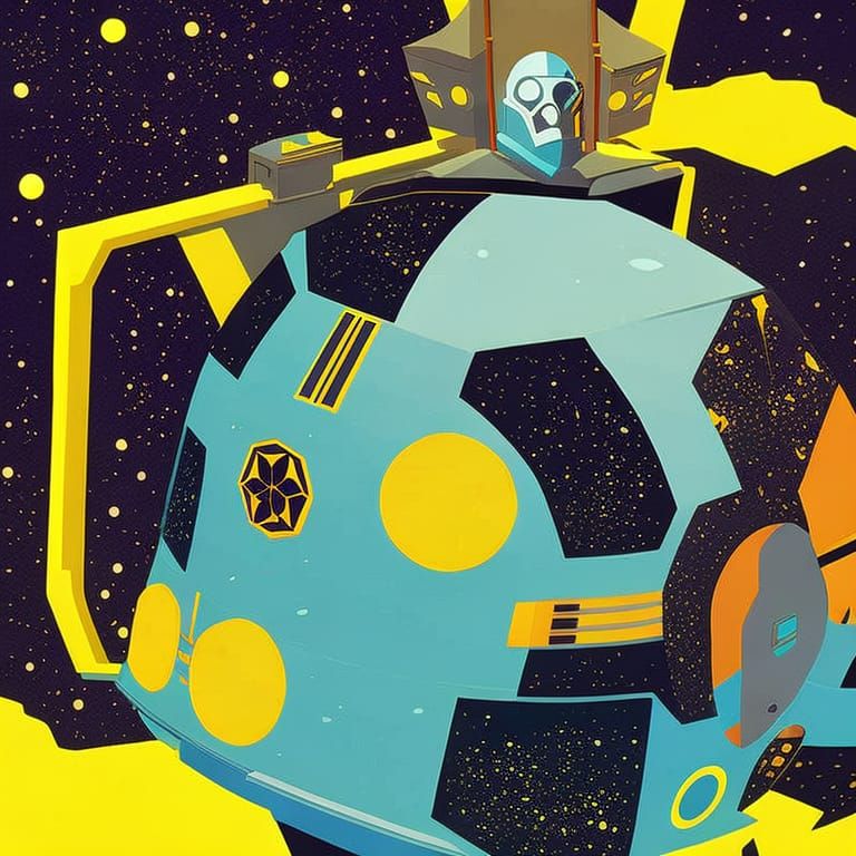 a skull in a space suit with a spaceship in the background, ...