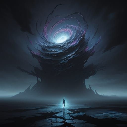 Figure Facing Cosmic Vortex in Digital Matte Painting Style