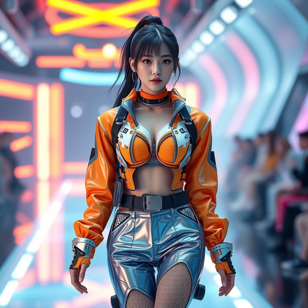 Futuristic K-Pop Idol Fashion Runway in 8K