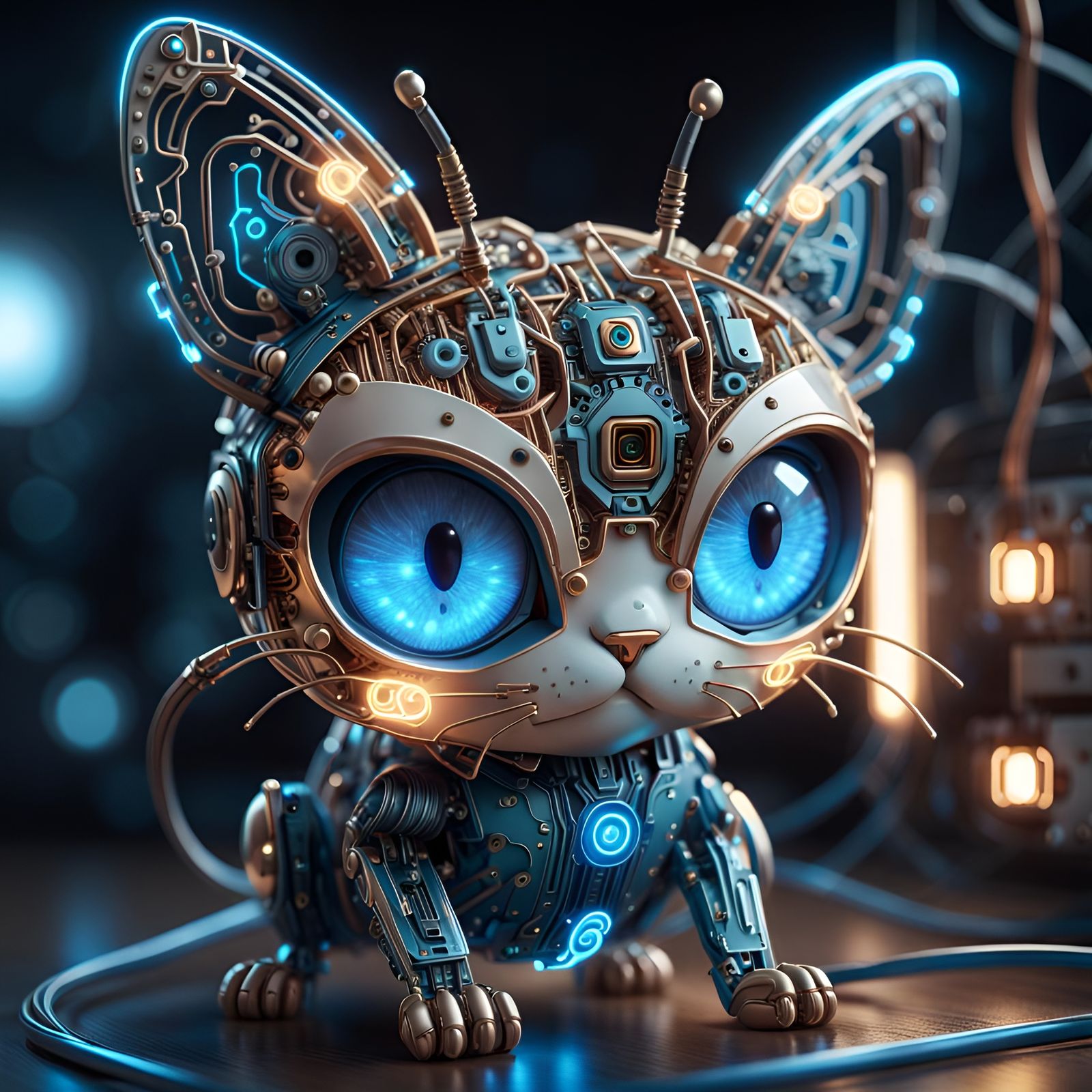 I got the Kitty bug! Little Chibi kitty computer bug.The circuit board bug credit Ciril's prompt.  by @J_OLIVIER