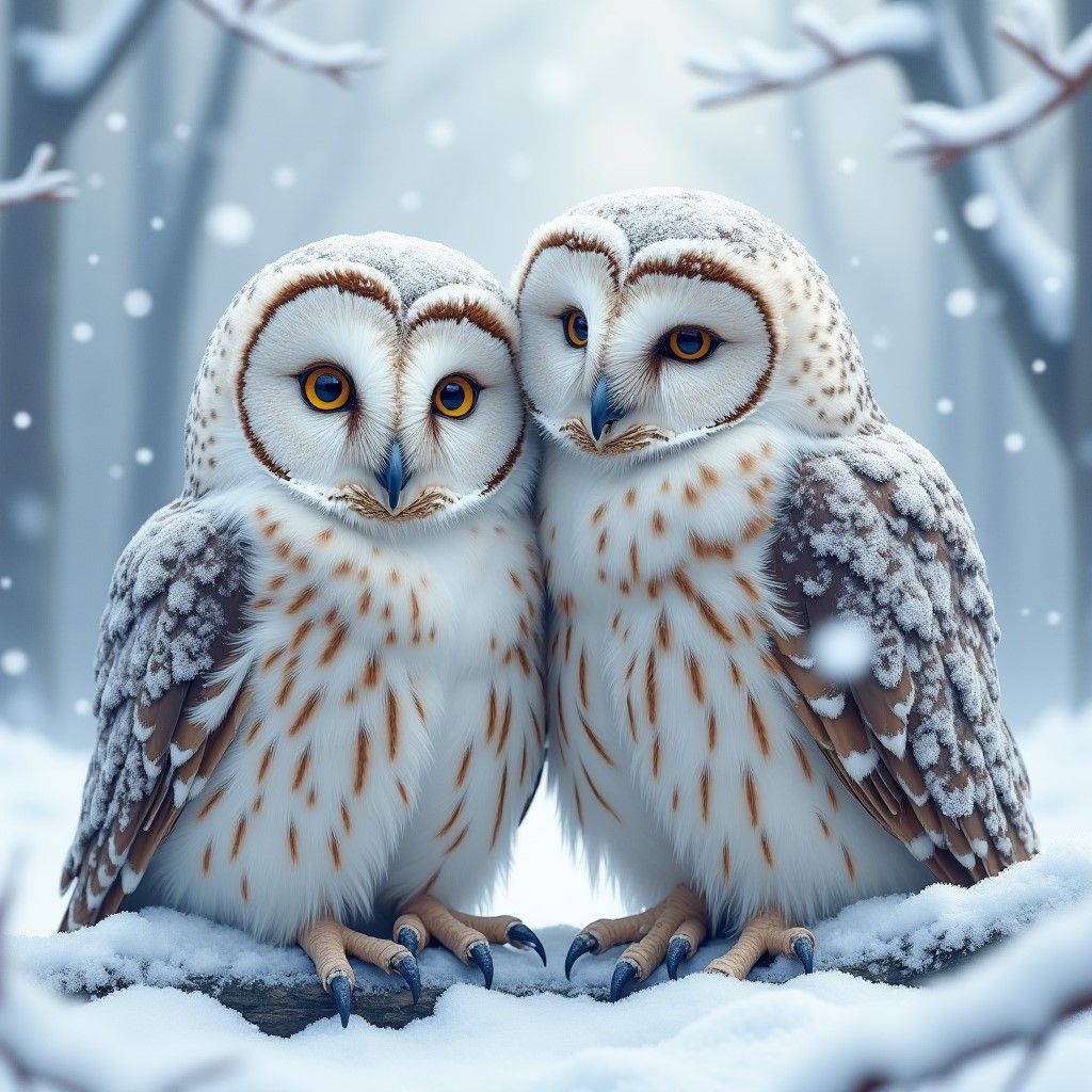a Two owls sit close together