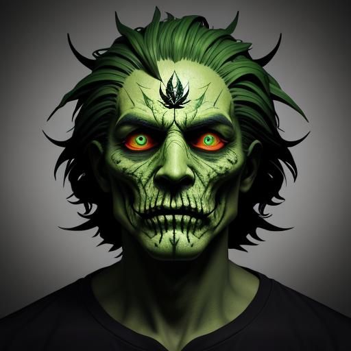 Logo face spooky with leaf marijuana with logo Marijuana