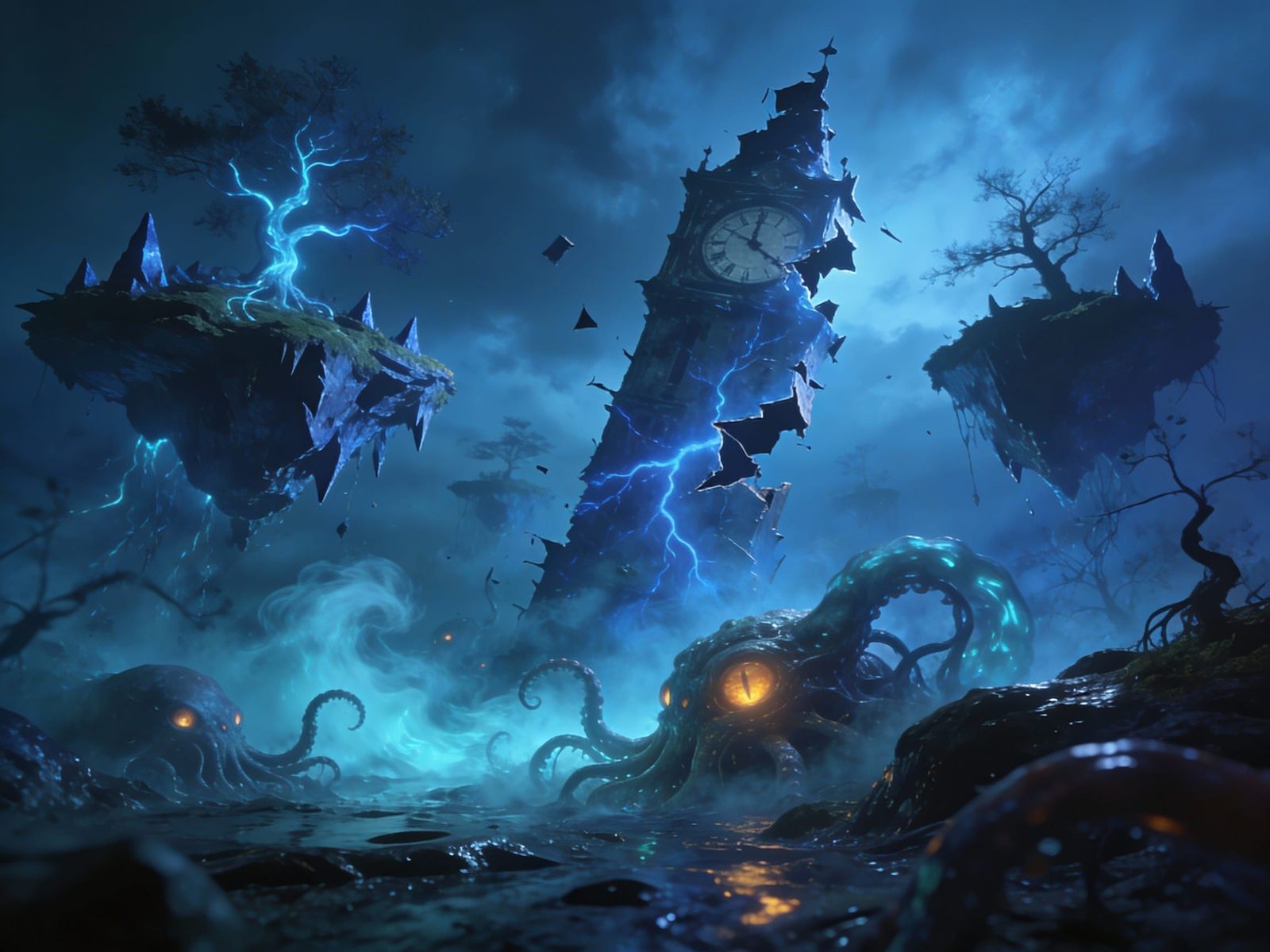 Surreal Nightmare in Vivid Blues: Eerie Extravaganza