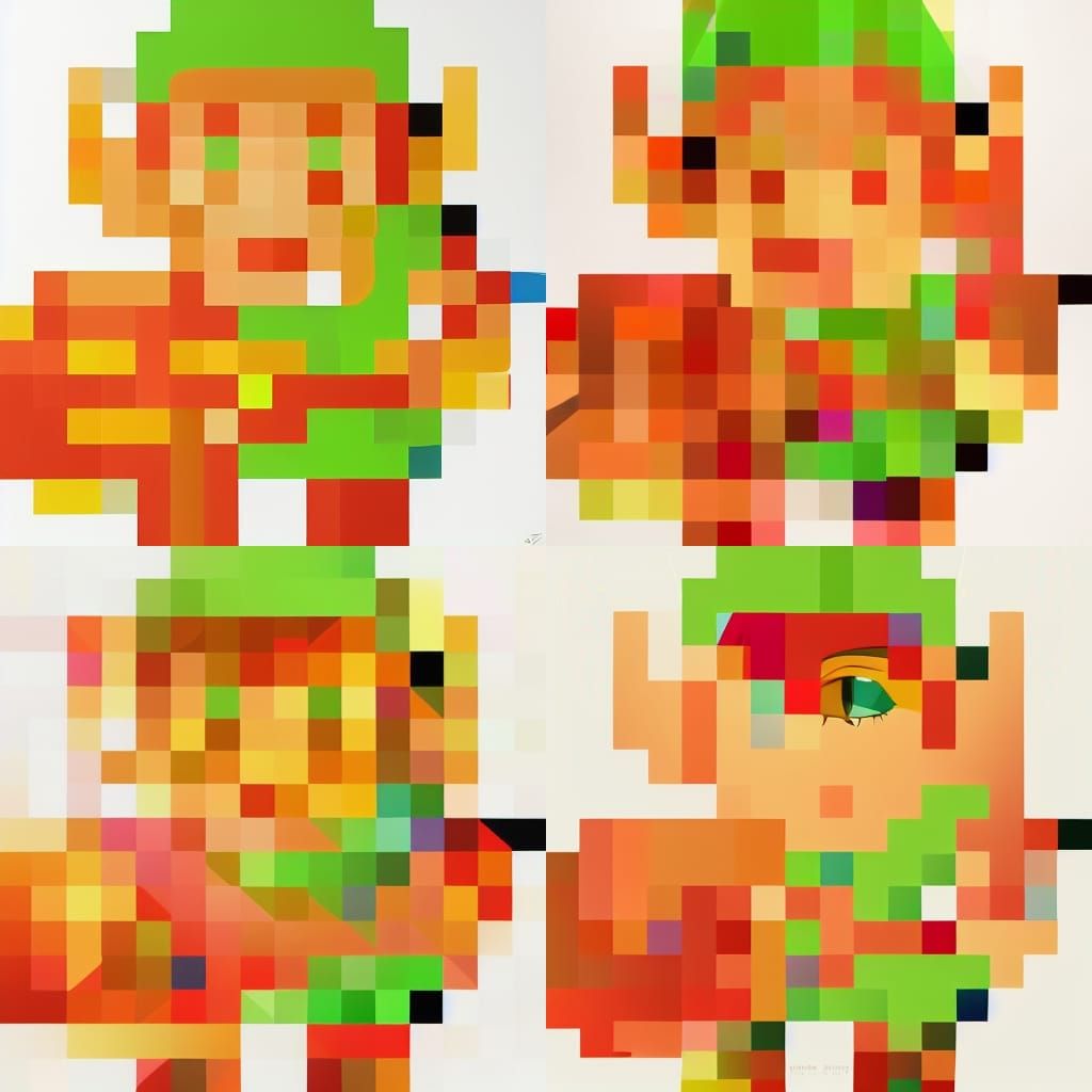 LOW NOISE Zelda's Link, Intricate, yellow green red, Scenic,...