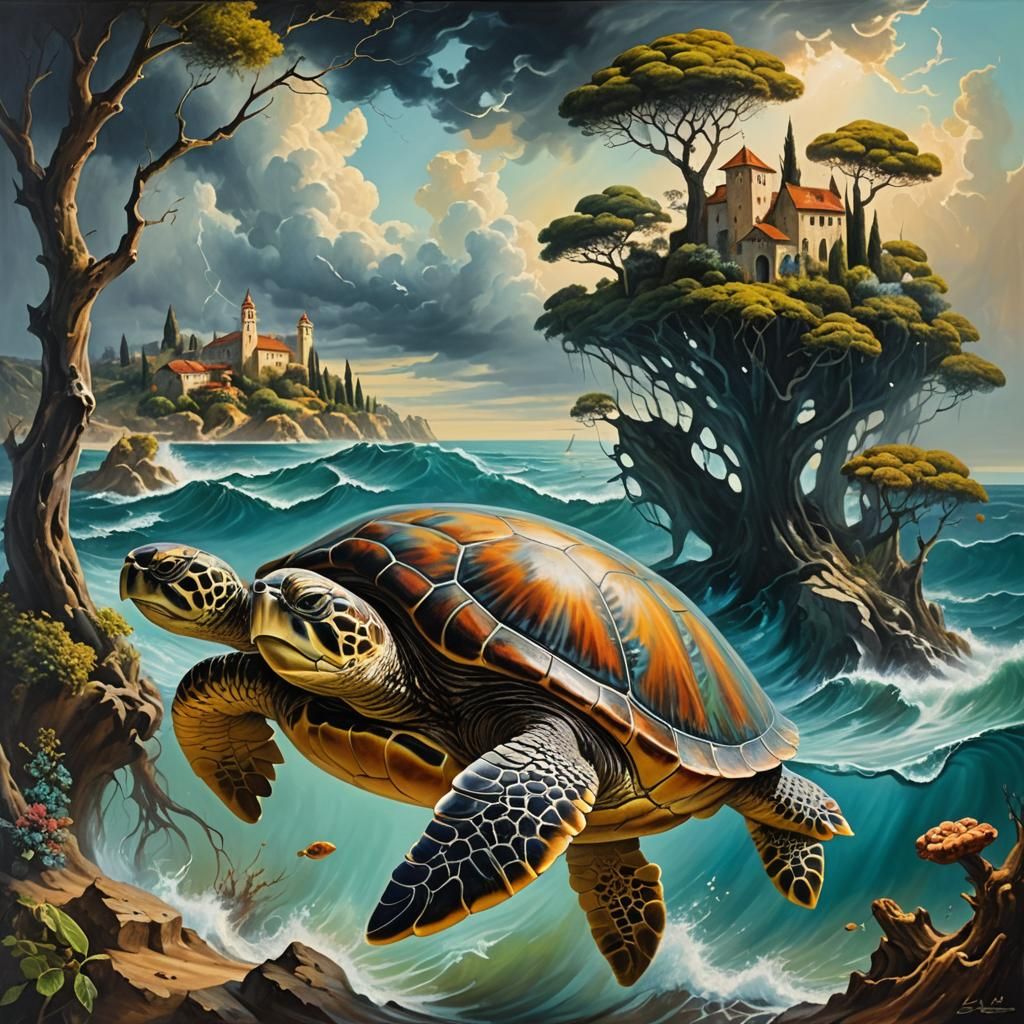 huge sea turtle swims through a stormy ocean 3
