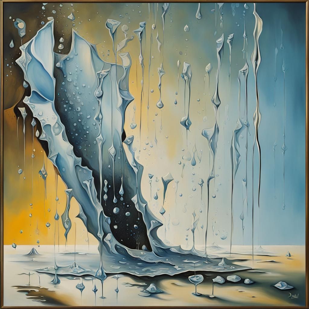 Abstract rain dotted frozen broken shattered glass framed su...