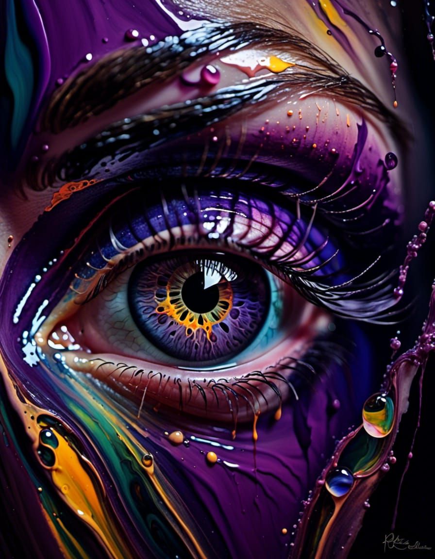 Large eye. Purple iris. Glowing latice. <lora:Liquid Rock Music:1.0> 